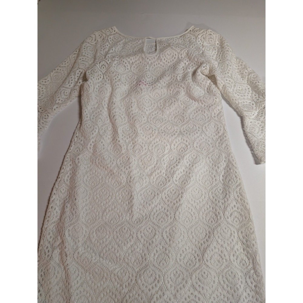 Lilly‎ Pulitzer White Lace Long Sleeve Dress Size S Eyelet Crochet Shift Midi